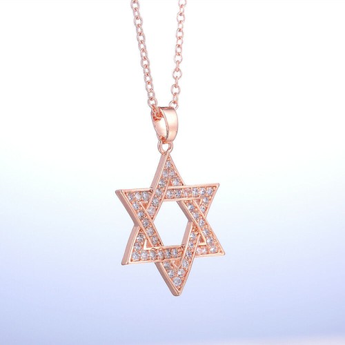 Star of David Necklace - CZ Star Necklace Rose Gold Plated Pendant Necklace - Picture 6 of 7