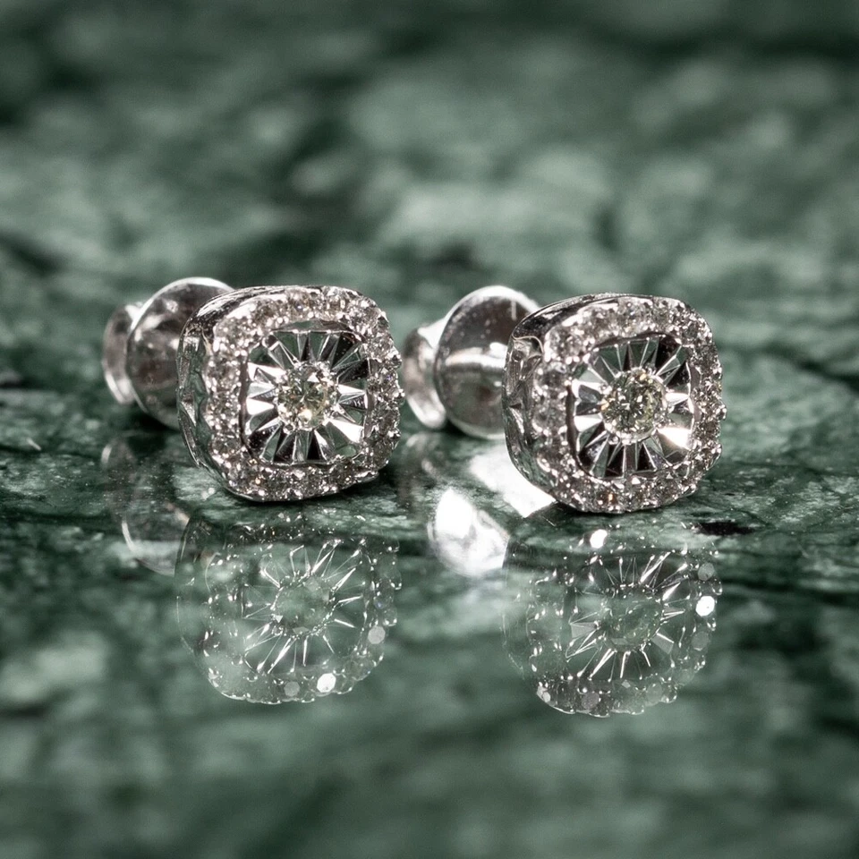 White Gold Men's Round 0.28Ct Miracle Set Natural Diamond Stud Earrings - Image 2 of 4