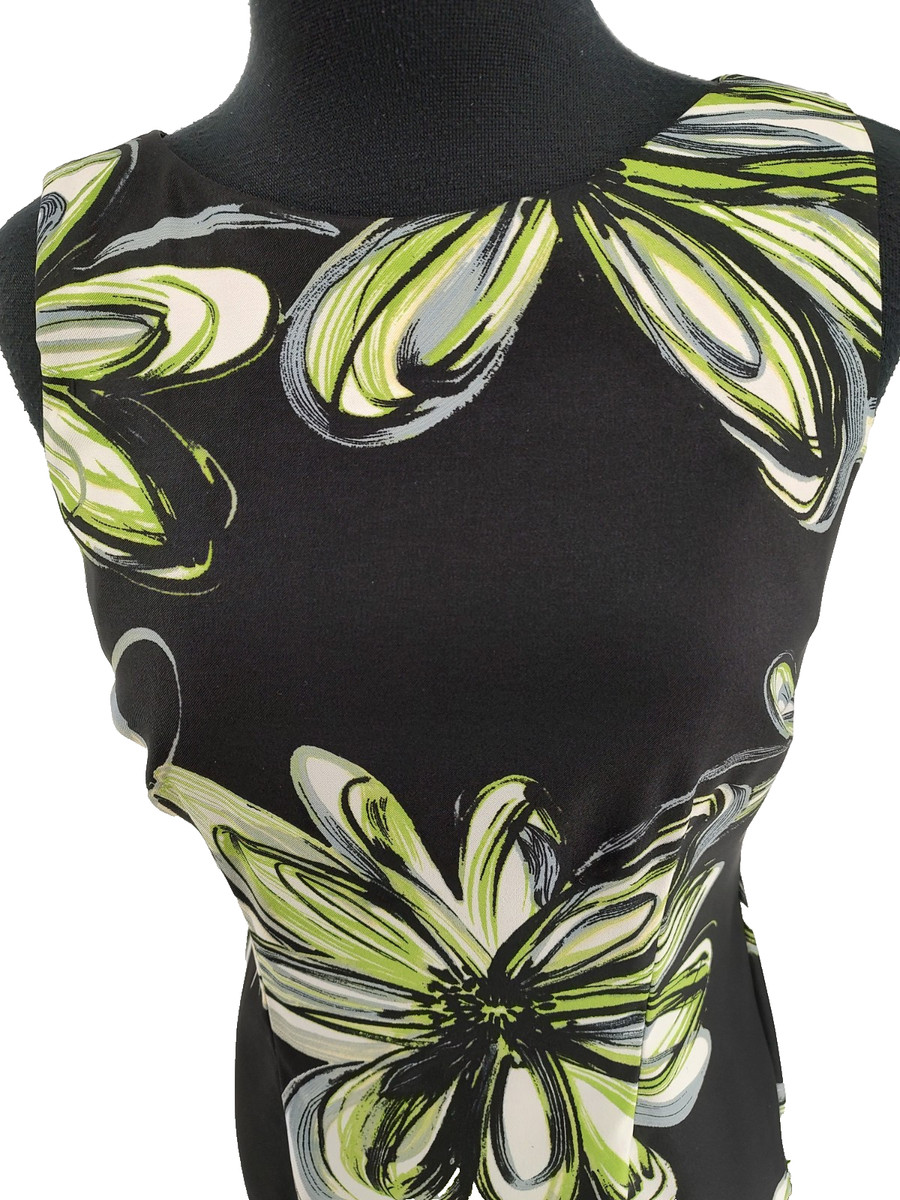 AGB Woman's Black Green Sheath Dress Size 6 Back Zip Modest No Slit Office Chic View 4