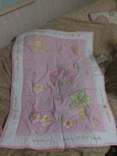 NEW BABY GIRL QUILT CRIB BLANKET FLAMINGO PINK APPLIQUED EMBROIDERED