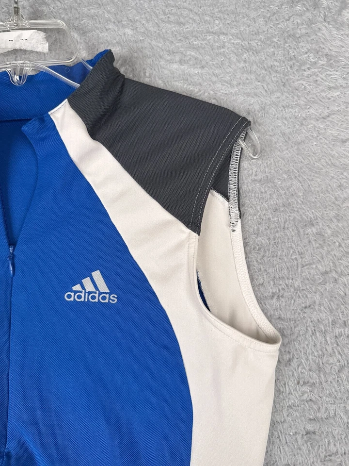 Adidas Cycling Jersey Mens Small Blue White 1/2 Zip Sleeveless Tank 3 Stripe - Image 2 of 4