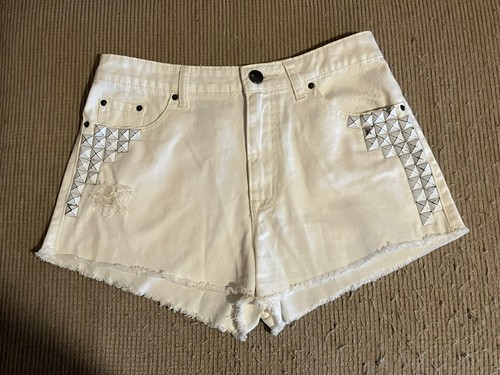 BDG White Women’s Denim Shorts Studded And Distressed Size 29W