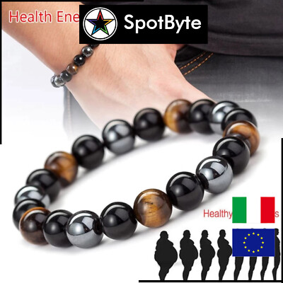 Bracciale Uomo Donna Energia Salute Ematite Magnetico Perline No Medico