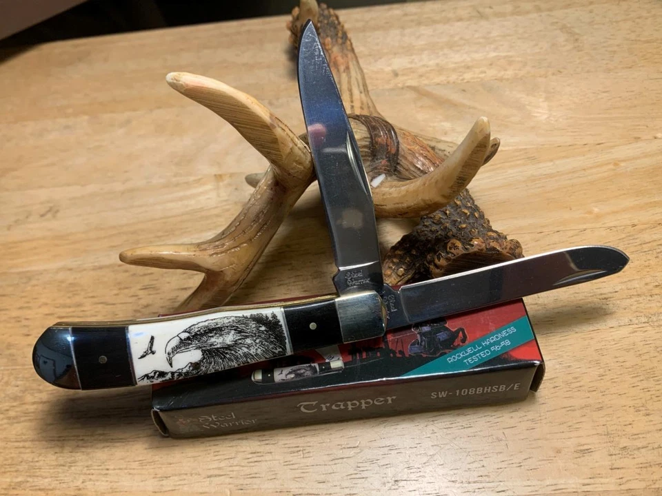 Frost Steel Warrior Buffalo Horn Eagle Trapper 4 1/8" Pocketknife FSW108BHSBE - Image 2 of 4