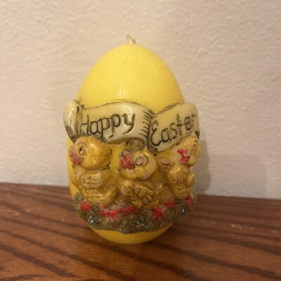 Germany Large Wax Easter Egg Candle 2 Hand Painted 1960's Raised 5'' Tall Yellow