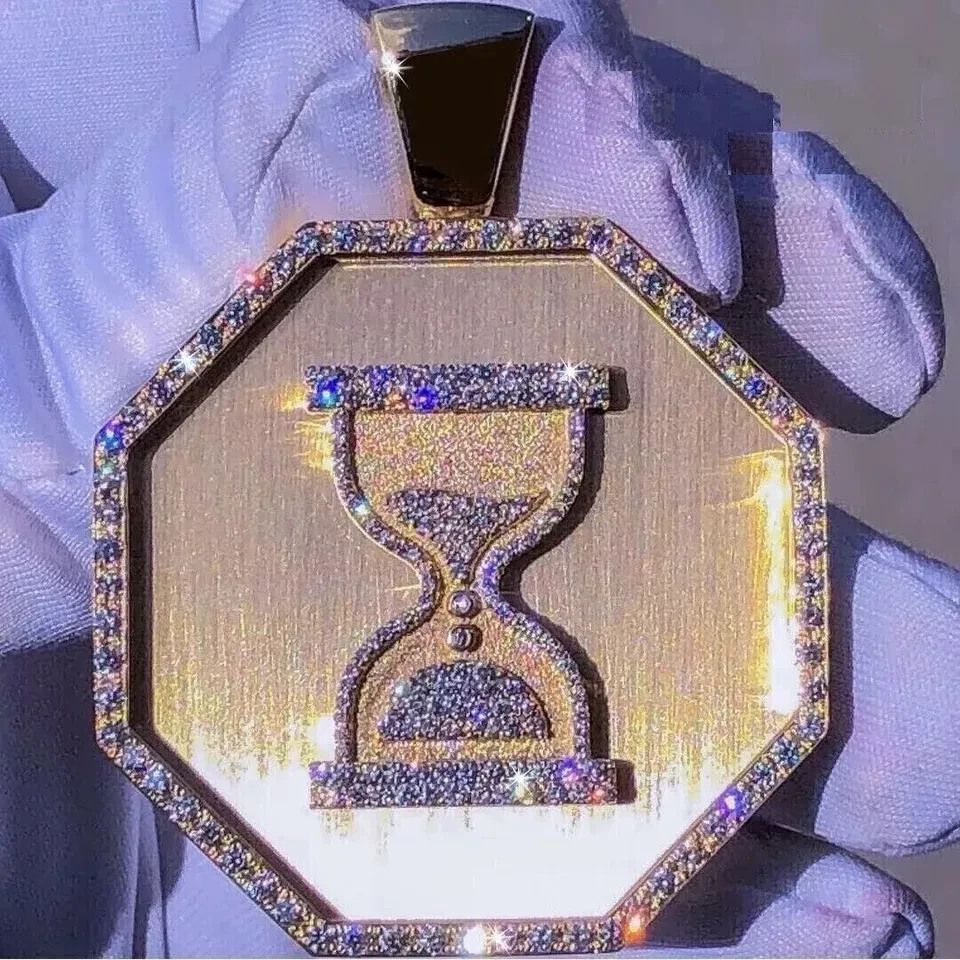 3Ct Round Real Moissanite Men's Custom Oct agonal Hour Glass Pendant Silver - Image 2 of 3