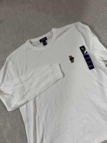 New Polo Ralph Lauren Mens Bear Waffle Knit Thermal Shirt Size 2XL White Sleep