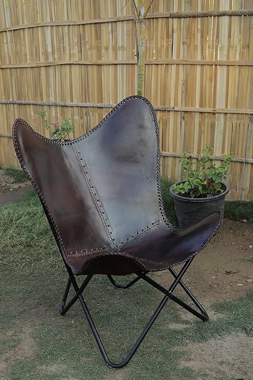 Nueva Silla Moderna de Cuero Mariposa con Marco de Hierro Plegable Recubierto de Polvo