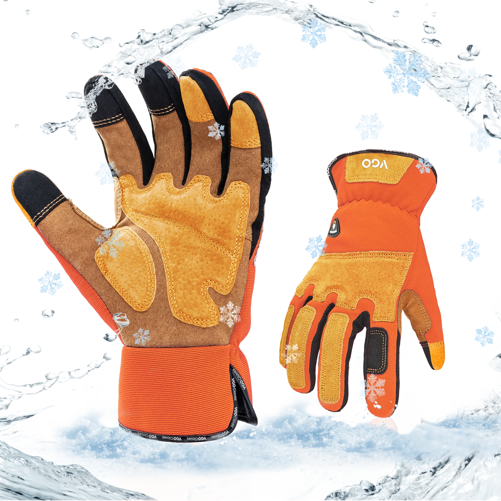 Vgo 1Pair 32°F Lined Touchscreen Waterproof Winter Work Gloves (SL7475FLWP-ORA)