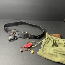 Medieval LARP Leather Belt with Canvas Pouch Renaissance Costume Black
