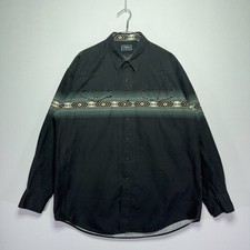 VTG 90s Roper Western Wear Shirt - Black / Green - Aztec Stripe - Mens XL
