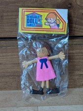 Vintage Bendable Doll Family Brunette Girl In Pink Dress -Made In Hong Kong