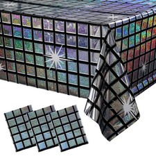 3 Pack Disco Tablecloth Party Decorations, Shiny Iridescent Disposable Laser ...