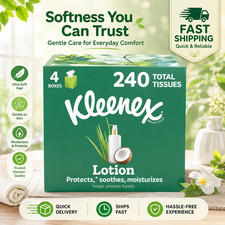 Kleenex Lotion Facial Tissues with Coconut Oil, 4 Boxes 240 Ct, 3 Ply Free Ship