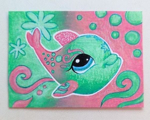 ACEO Artist Original, ATC Artist Trading Card, Littlest Pet Shop, LPS, Dolphin