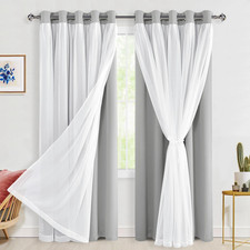 Hiasan Silver Grey Blackout Curtains Sheer 84 Inches Long Thermal Insulated