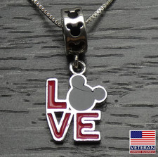  Sterling Silver Love Disney Mickey Mouse Pendant Necklace 16 - 18 inches