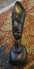 Afrikanische handgeschnitzte Ebenholz Holz Frauenkopf Büste Statue Vintage