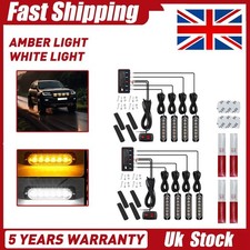2SET Amber/White 6LED Car Truck Warning Hazard Flashing Beacon Strobe Light Bar