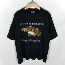 Vintage Catch A Smoke In Amsterdam Humour 4:20 Short Sleeve T Shirt Black 90’s