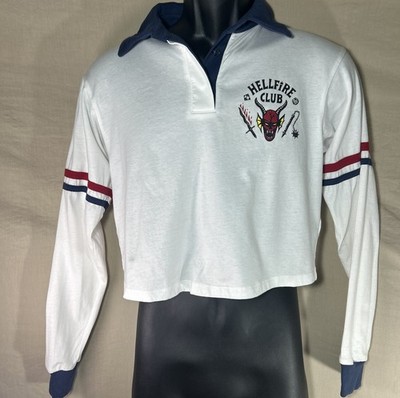Stranger Things Hellfire Club Cropped Rugby Polo Shirt Women s XXS Y2K