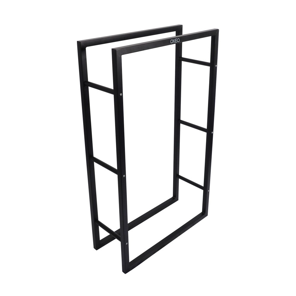Porte bûches intérieur extérieur en acier noir pour stockage bois de chauffage