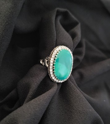 Weißgold-Ring, Ring mit Türkis und Diamanten, 333er Weißgold, 8kt