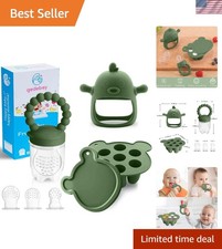 Safe Baby Fruit Feeder  Popsicle Molds - 3 Pack with Teether Toy - Olive Green