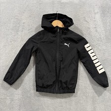Puma Full Zip Jacket Youth Kids 6 Windbreaker Hooded Logo Athletic Soccer Black