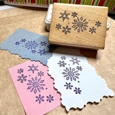 Vintage 1985 Hero Arts SNOWFLAKES Rubber Stamp Wood 2 Winter Christmas Card DIY