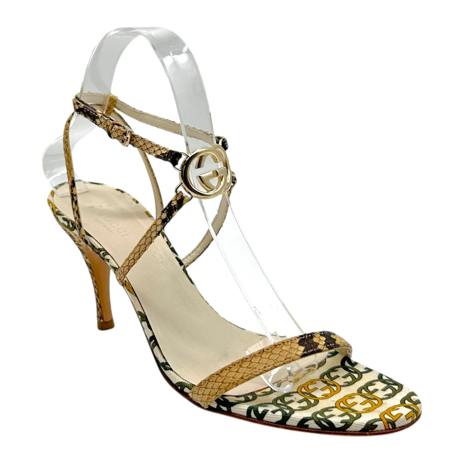 Gucci Python & Green Monogram Logo Charm Heels - image 1