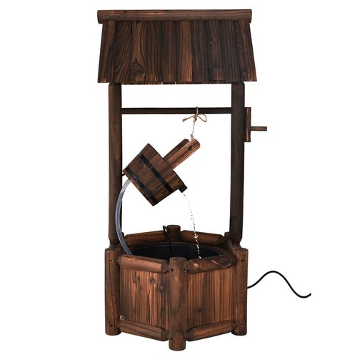 Garden Rustic Wishing Well Water Fountain Wooden Electric Backyard Pump Outdoor - Picture 9 of 12