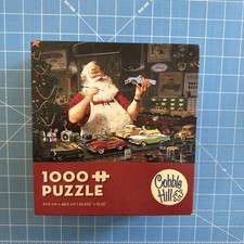 Cobble Hill SANTA PAINTING CARS 1000 piece puzzle Christmas COMPLETE