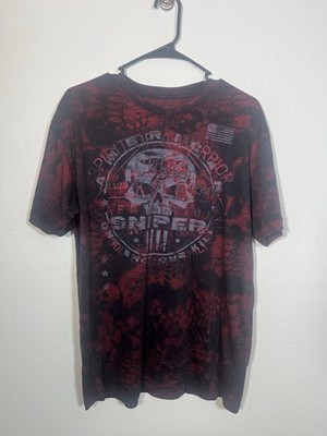 Affliction Chris Kyle Sniper Red Black T Shirt American Size XL Skull USA