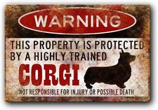 Tin Metal Sign Warning Corgi 8x12 Aluminum Sign Funny Retro Wall Plaque