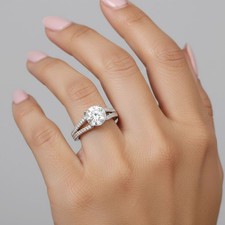 Side Stone Engagement Ring Solid 18K Gold 2.29 CT Round Lab-Grown Diamond I VS1