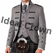 Men's Scottish Highland Gray Kilt Jacket Waistcoat Traditional Formal Outfit