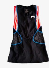 TYR Women's Competitor Triathlon Top Small Black Orange Blue Accents Free Ship