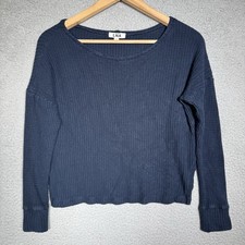 LNA Waffle Knit Long Sleeve Shirt Top Blue Small S Casual Made in USA