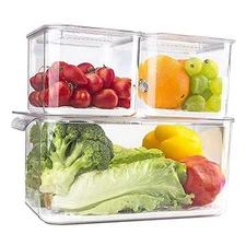  Food Storage Containers Fridge Produce Saver- 3 Piece Set Stackable 