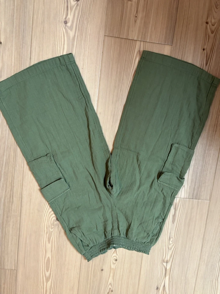 Pantalones Old Navy Niñas 6/7 Pierna Ancha Mezcla Lino Oliva, Elástico Cintura Alta Nuevos sin Etiquetas Foto 2 de 4