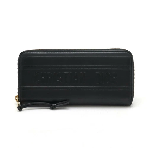 Portefeuille Christian Dior zippé en relief rond long cuir noir GZl17np6