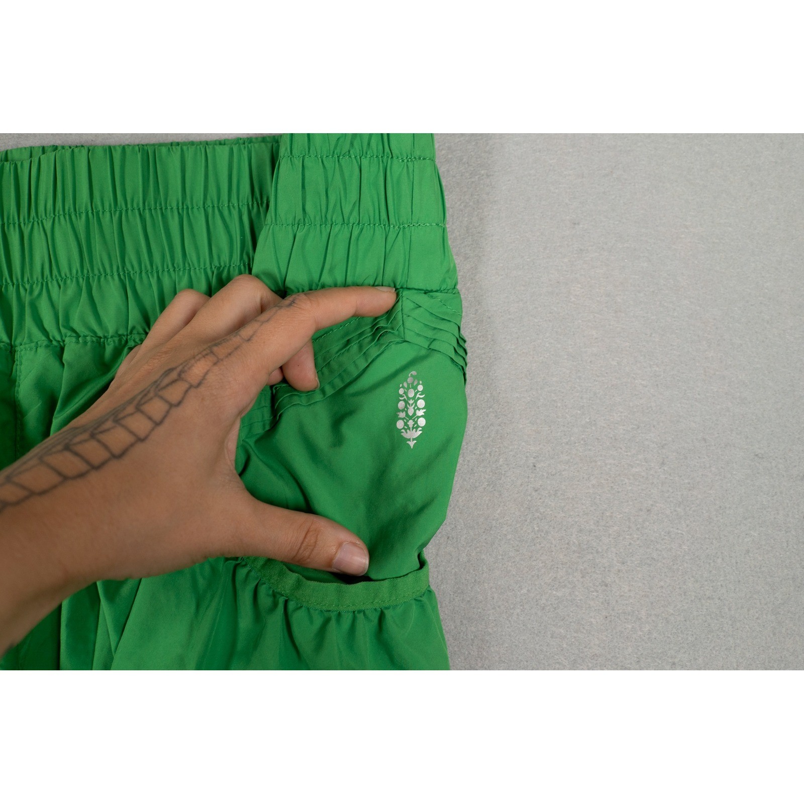 Free People FP Movement The Way Home Shorts Green High Rise Smocked Athletic L image 3