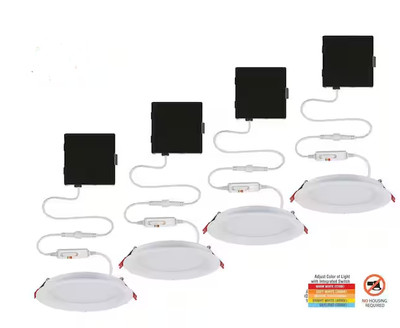 Slim Baffle LED 4 in Round Adj Color Temp Canless Recessed Light White 4-Pack