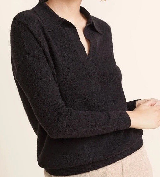 Garnet Hill Essential Polo Collar Classic Cashmere Sweater Black SZ XL NEW!