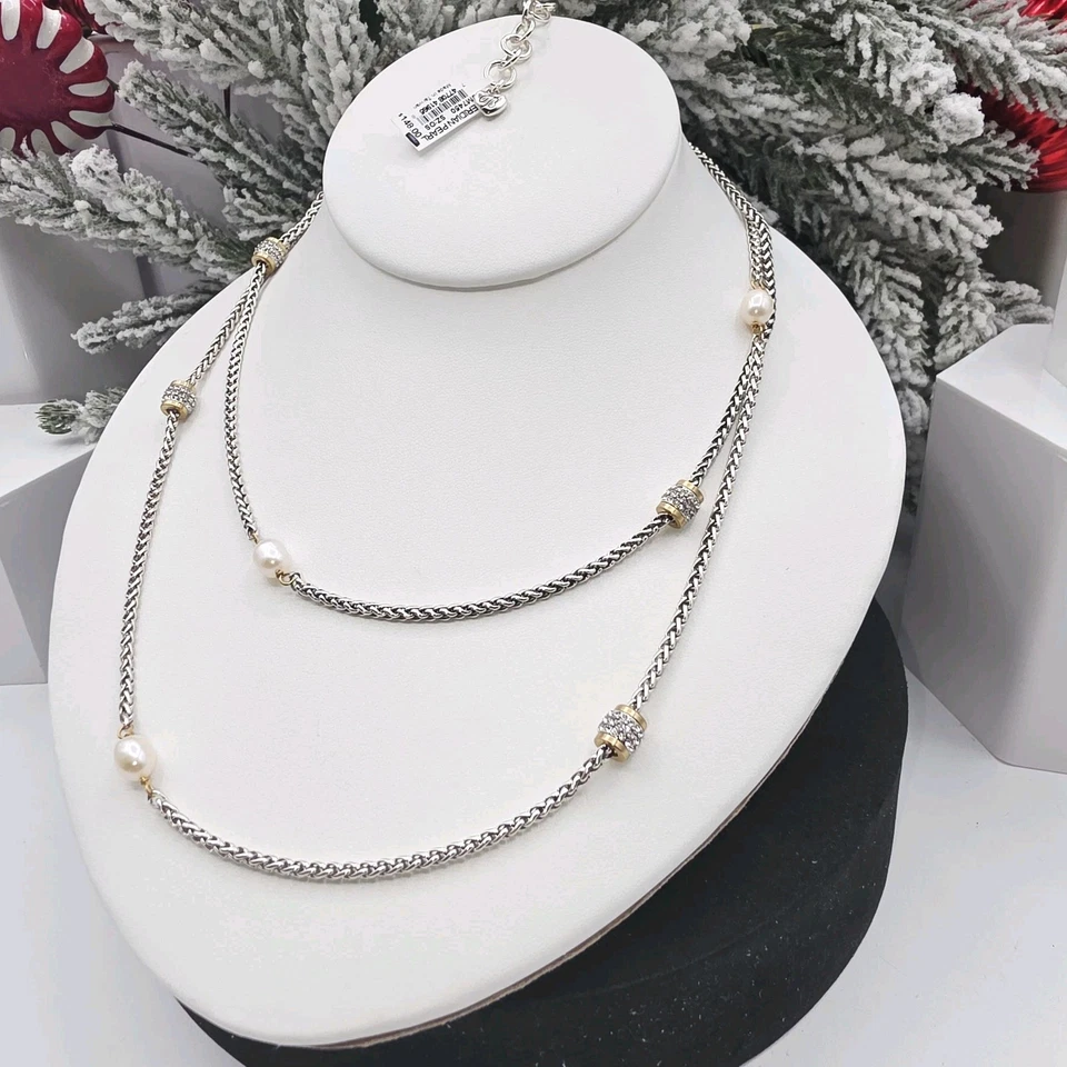 "Collar de perlas Brighton Meridian plata oro 36"" estaciones pavé en capas nuevo con etiquetas" Foto 3 de 4