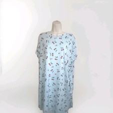 Joyspun Women  s Blue Red Cherry Print Round Neck Short Sleeve Nightgown L XL