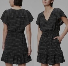 Gap Heart Ruffle Dress Small Womens Hearts Black White Tie Wais Tiered Midi New