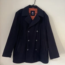 Chaps Double Breasted Peacoat Wool Blend Black Mens Size XL Quilt Lining