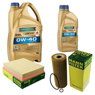 Inspektionspaket 6L RAVENOL SSL 0W-40 für Mercedes SLK R170 200 Kompressor 230